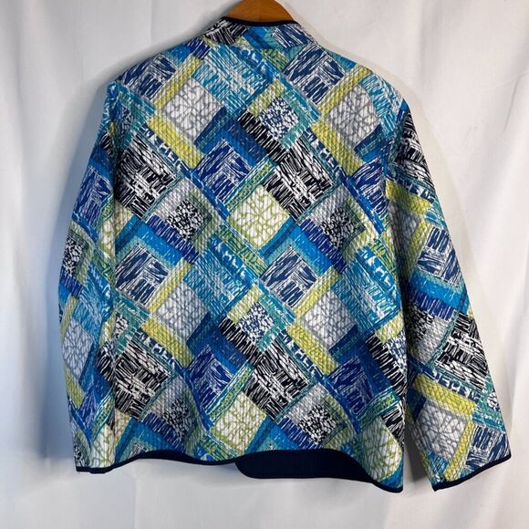 Alfred Dunner Petite Blue Patchwork Quilted Open Front Jacket Blazer Size 16P - Picture 2 of 10